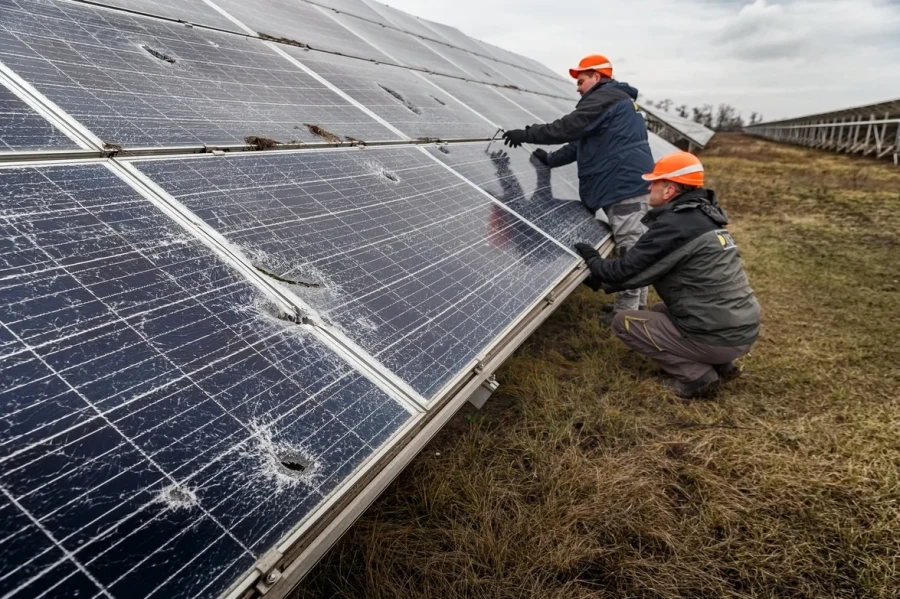 Tryfonivska SPP, solar panels, restoring