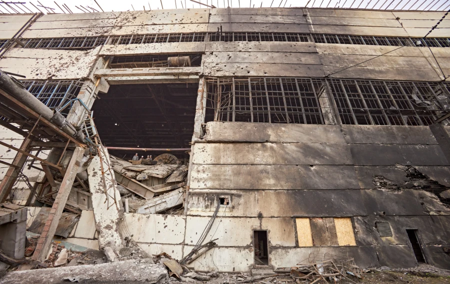 DTEK image of destruction caused by russian attacks against DTEK power station in March 2024. The precise location and date are not disclosed due to security restrictions.