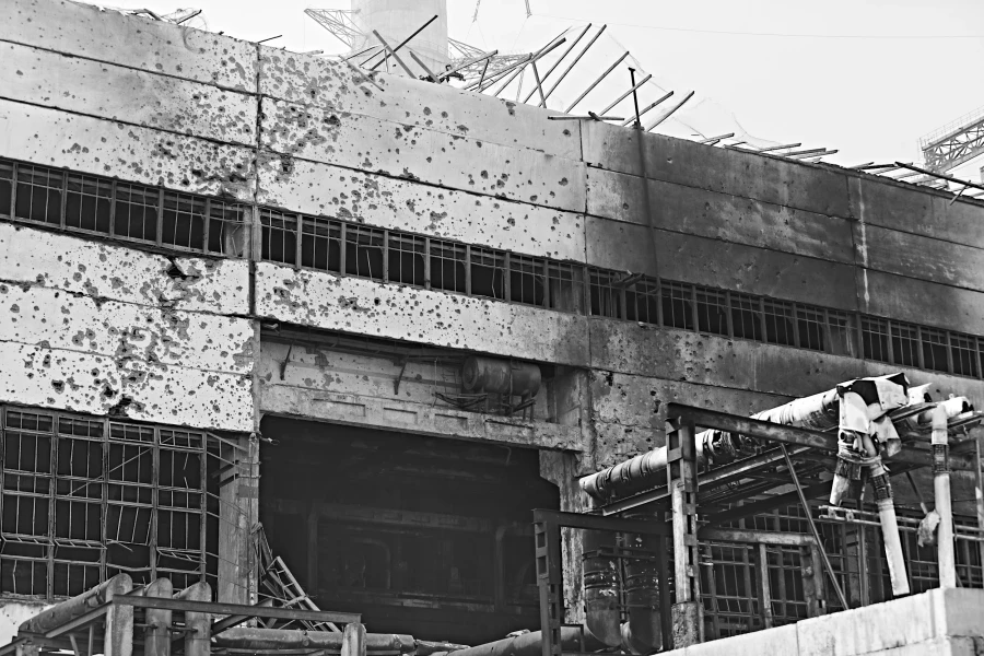 DTEK image of destruction caused by russian attacks against DTEK power station in March 2024. The precise location and date are not disclosed due to security restrictions.
