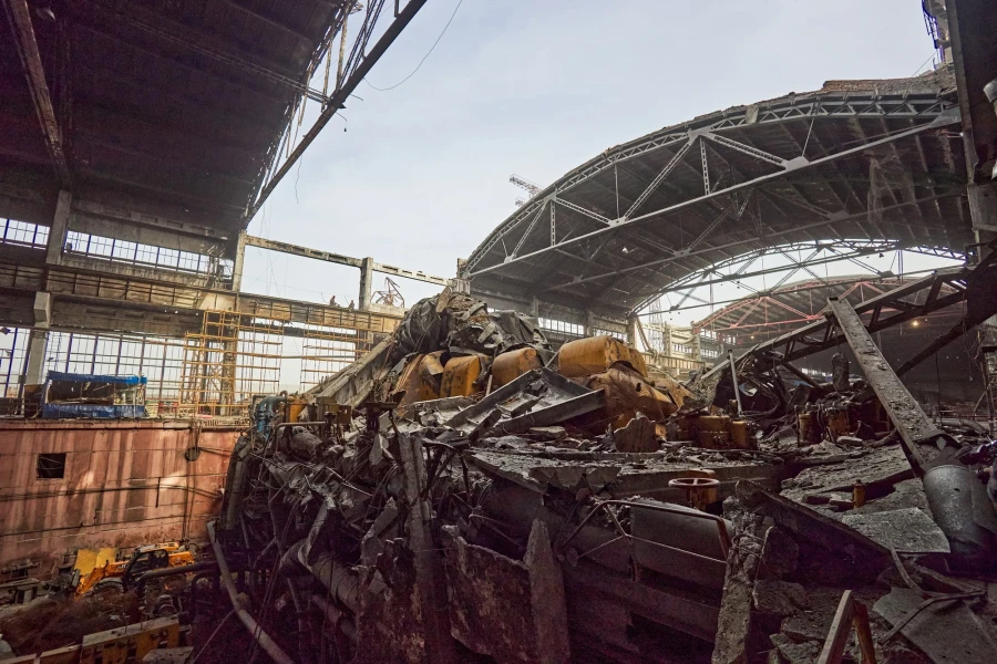 DTEK image of destruction caused by russian attacks against DTEK power station in March 2024. The precise location and date are not disclosed due to security restrictions.