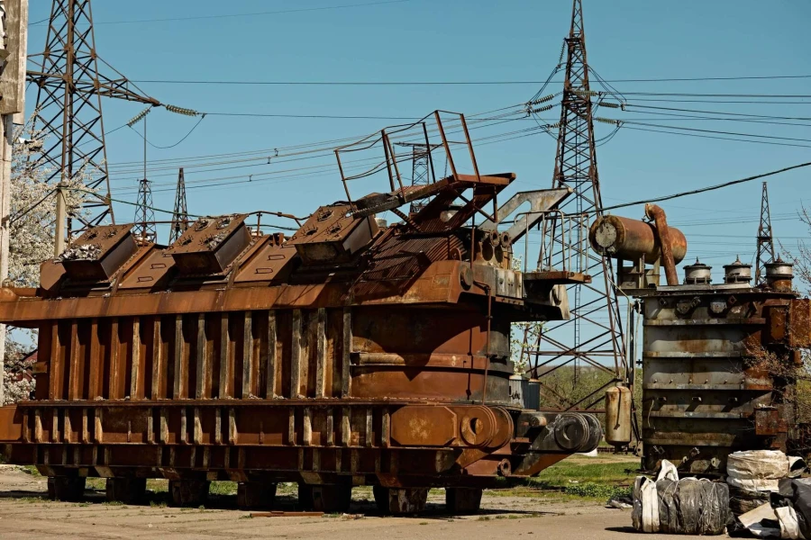 Damaged transformer at DTEK thermal power plant following russian attack, spring 2024