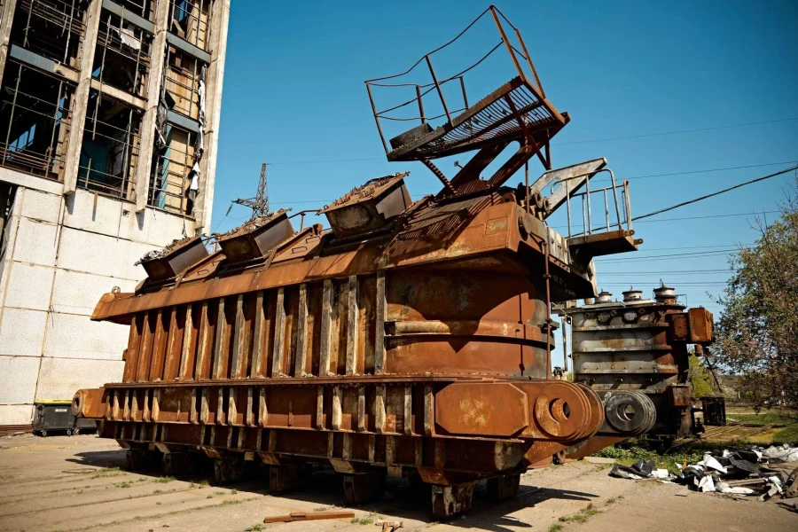 Damaged transformer at DTEK thermal power plant following russian attack, spring 2024