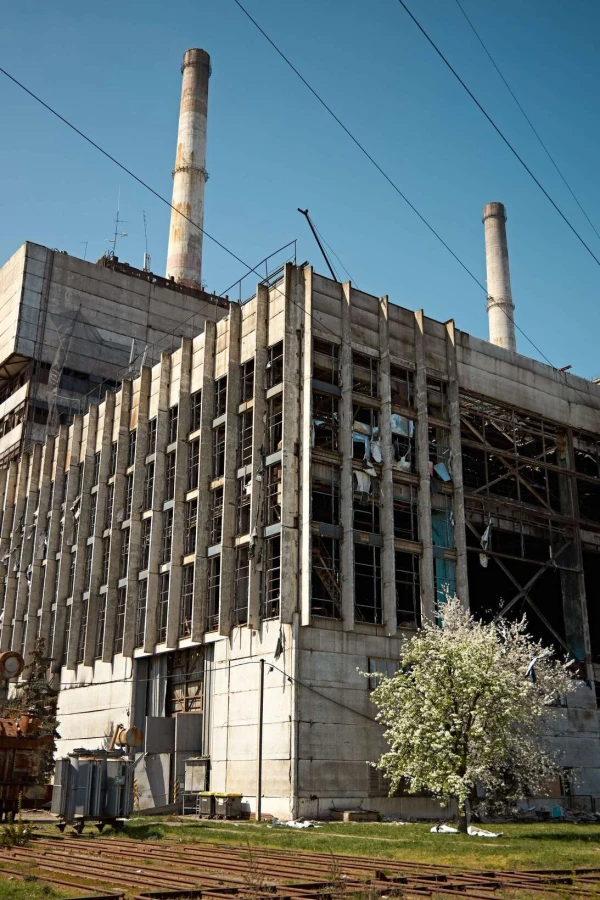 Damage at one of DTEK thermal power plant following a russian assault, spring 2024. The precise location and date are not disclosed due to security restrictions