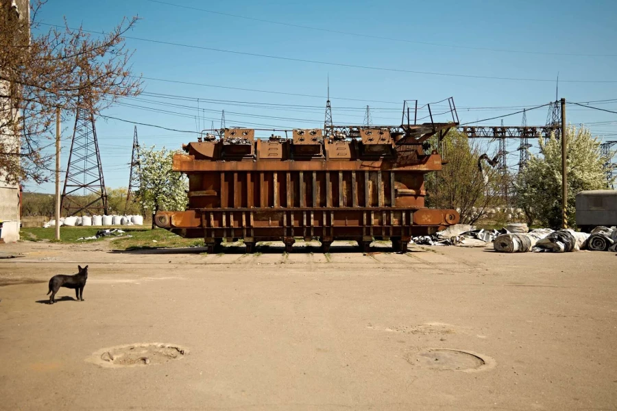 Damaged transformer at DTEK thermal power plant following russian attack, spring 2024