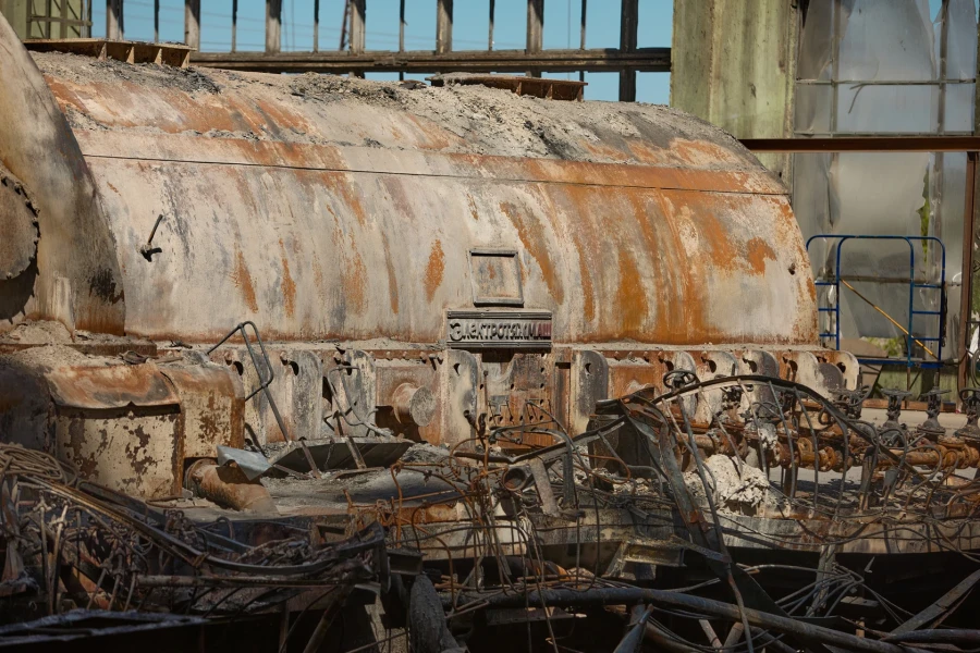 Damage at one of DTEK thermal power plant following a russian assault, spring 2024. The precise location and date are not disclosed due to security restrictions