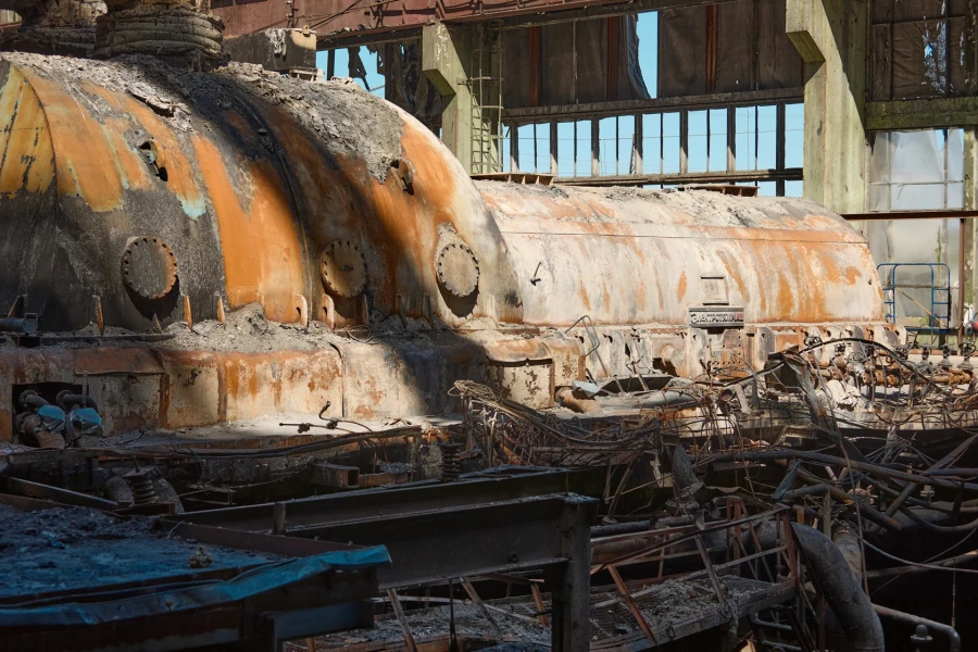 Damage at one of DTEK thermal power plant following a russian assault, spring 2024. The precise location and date are not disclosed due to security restrictions