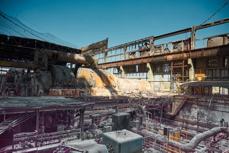 Damage at one of DTEK thermal power plant following a russian assault, spring 2024. The precise location and date are not disclosed due to security restrictions