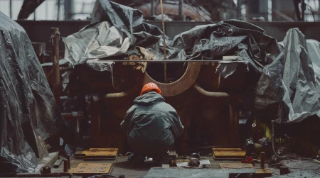 Image library / DTEK energy worker working to restore damaged thermal power plant