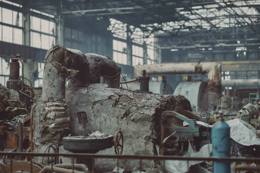 Thermal power plant with severe damage after the strike