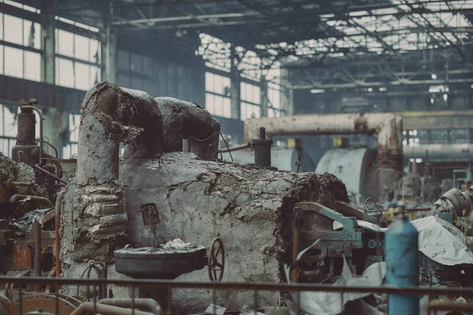 Thermal power plant with severe damage after the strike