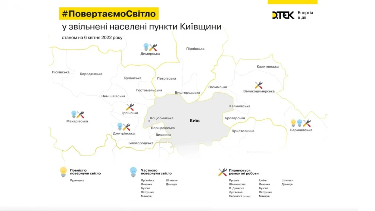 Повертаємо світло: інформація станом на 06 квітня