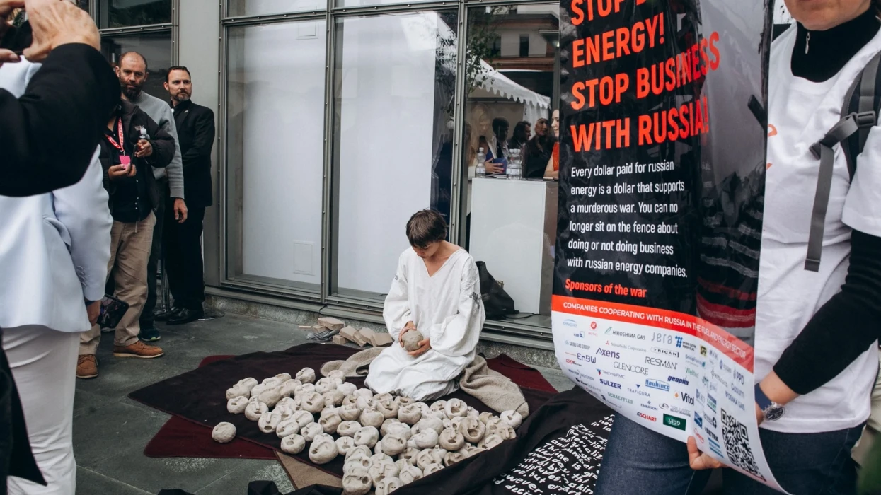 Stop Bloody Energy: activists held a rally in Davos against the energy business, which continues to work with Russia
