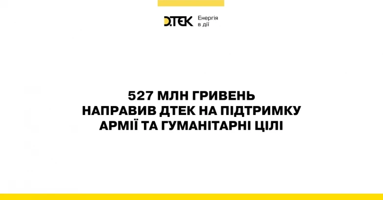 ДТЕК направив на підтримку армії та гуманітарні цілі 527 млн гривень