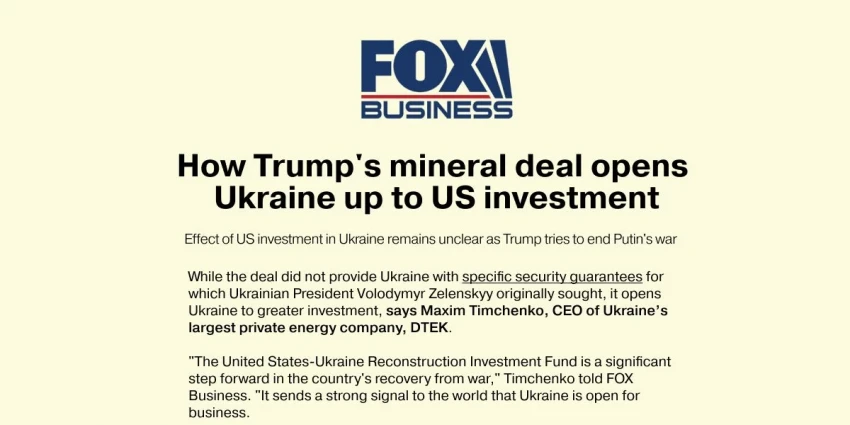 FOX Business: How US-Ukraine mineral deal opens Ukraine up to US investment