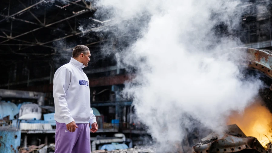 Usyk trains at a damaged DTEK thermal power plant