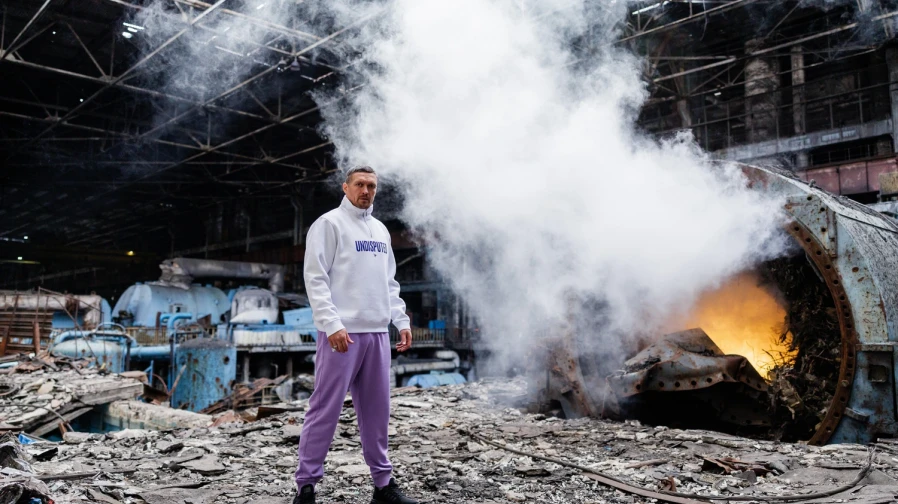 Usyk trains at a damaged DTEK thermal power plant