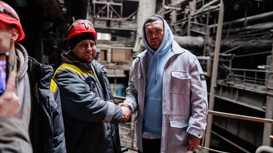 Usyk trains at a damaged DTEK thermal power plant