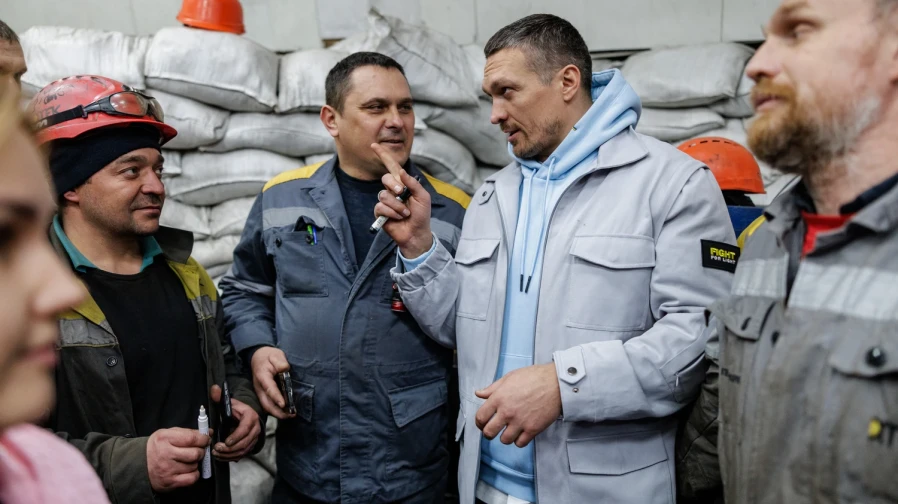 Usyk trains at a damaged DTEK thermal power plant