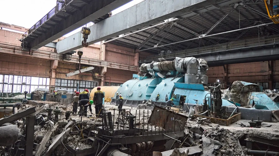 Damage at one of DTEK thermal power plant following a russian assault, spring 2024
