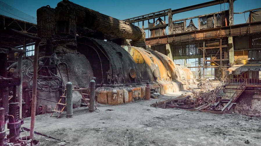 Damage at one of DTEK thermal power plant following a russian assault, spring 2024