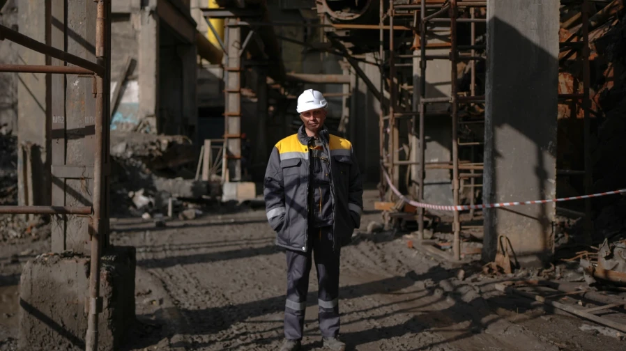 Andrii, 46, a senior technician at a Ukrainian thermal power plant, who declined to give his surname due to security concerns, poses for a portrait at a work site, Wednesday, Oct. 29, 2025. “Every time, we expect winter to be difficult, but we manage to c