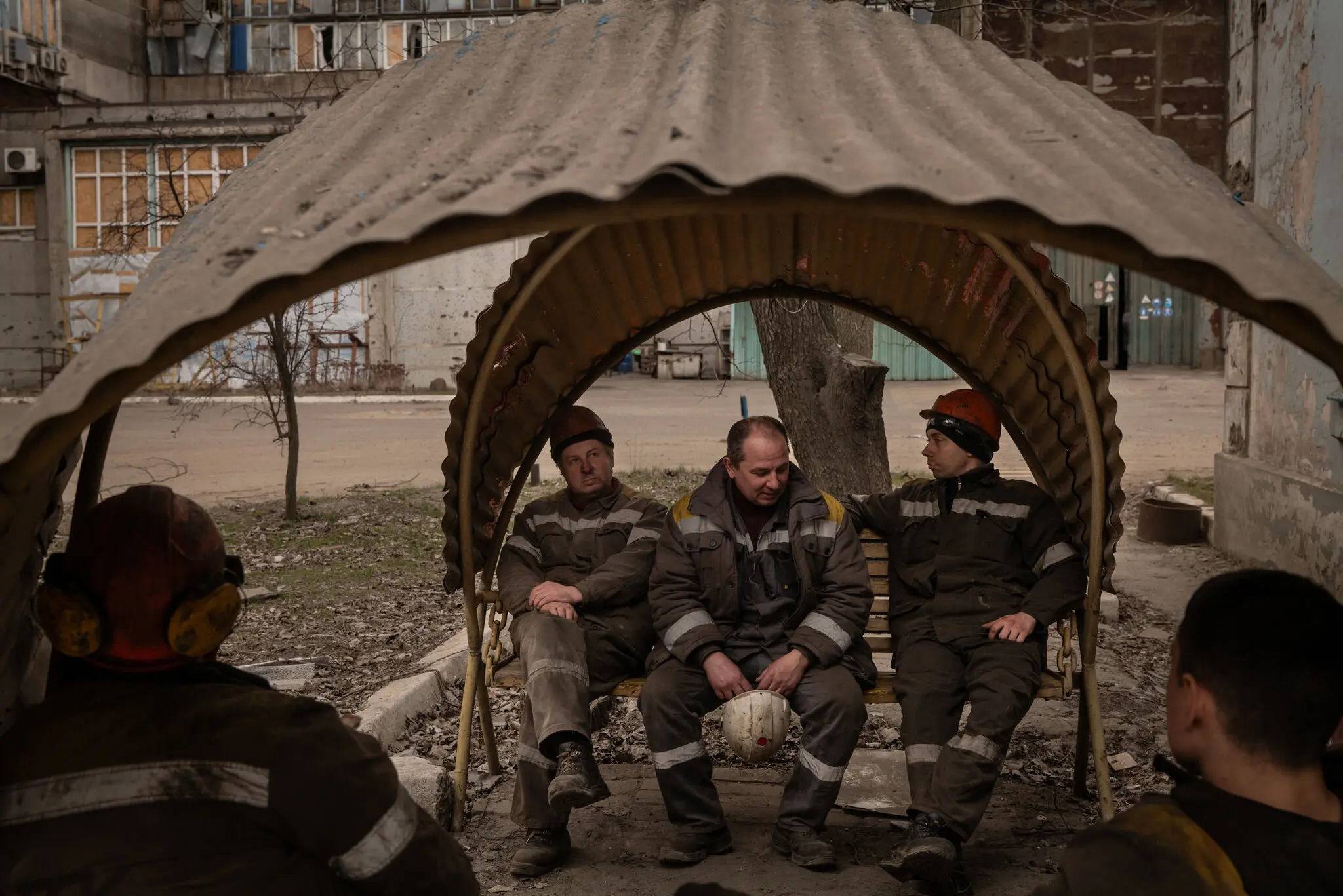Workers took a break from clearing debris at the thermal power plant in Kurakhove, Ukraine, last month.